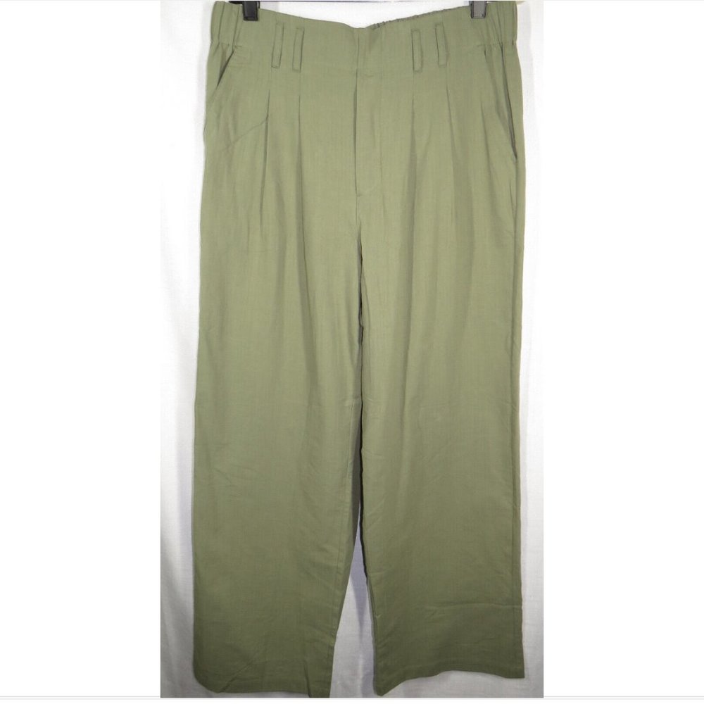 Halara Size XL Olive Lightweight Cotton Pleated Pull On Pants, Pockets - Picture 2 of 14